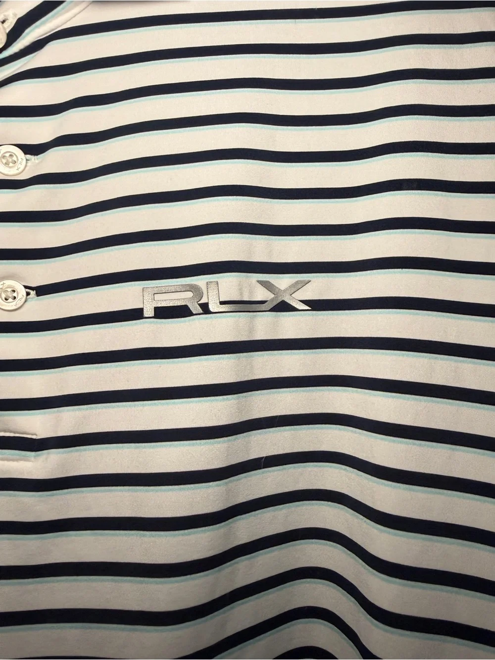 Ralph Lauren RLX Performance Golf Polo SZ LARGE White Dark Navy and Aqua